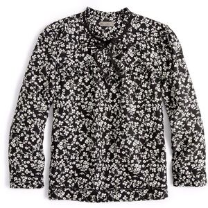 J Crew Point Sur Blossom black and white popover blouse size XS